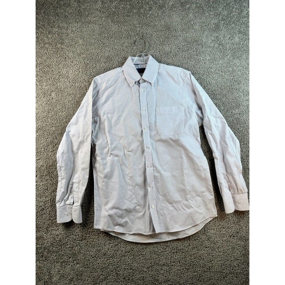 Mark & Spencer Button Up Shirt Mens Medium 15 1/2 Blue White Striped FLAW - Picture 2 of 14